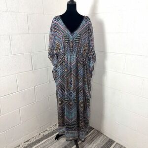 Speed Control Maxi Kaftan Dress Lined Colorful Maximalist Beach BoHo Gypsy SZ 2X